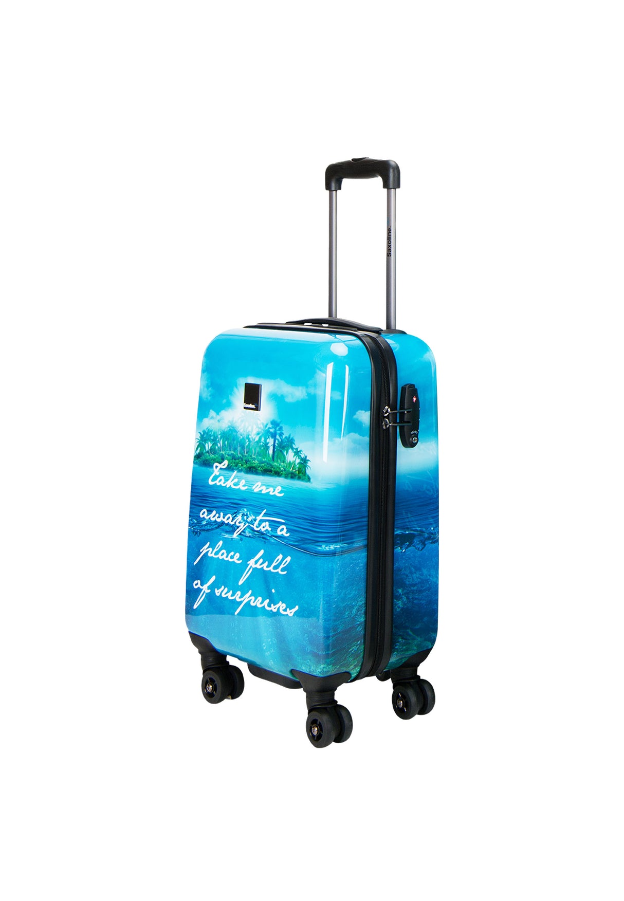 Saxoline Blue Island Print 54cm Hard Hand Luggage Suitcase