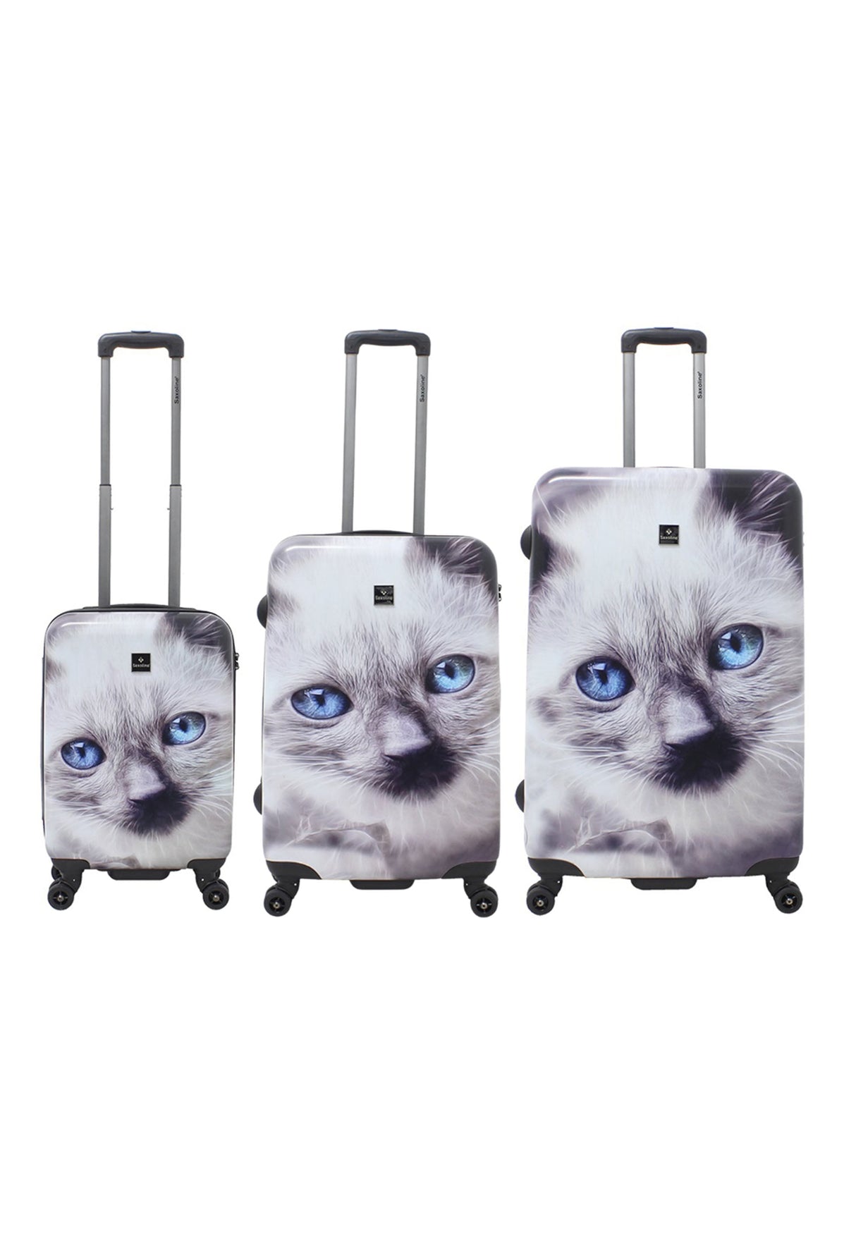 Saxoline White Cat Print Hard Suitcase Set