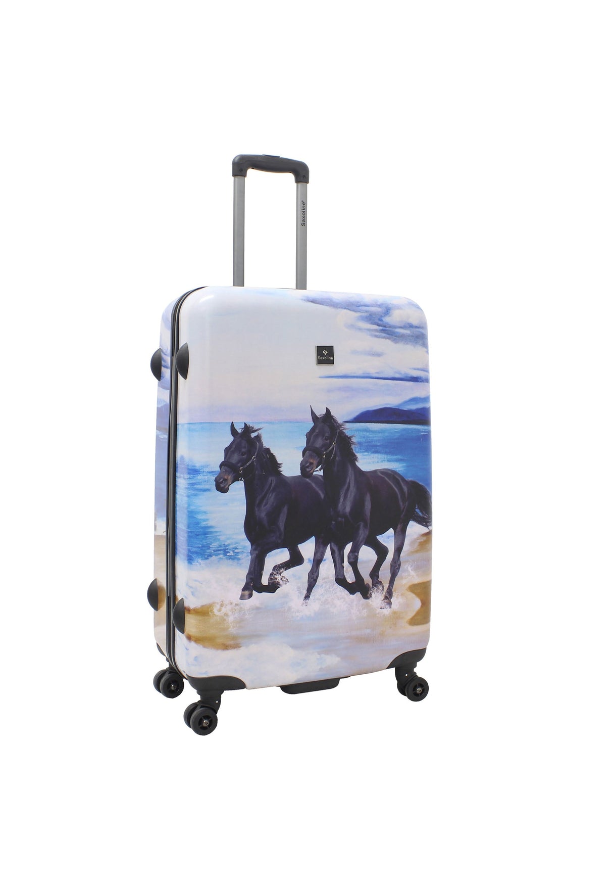 Saxoline Black Horse Print Hard Suitcase Large
