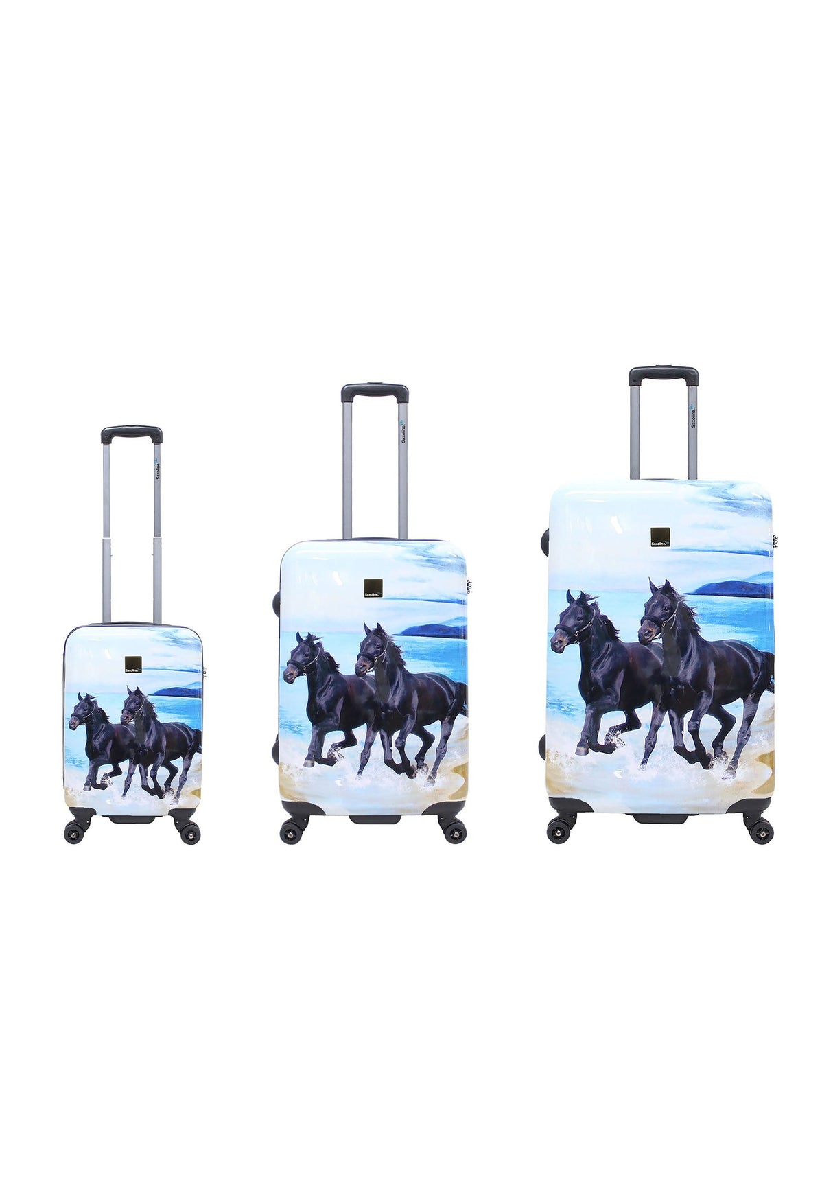 Saxoline Black Horse Print Hard Suitcase Set