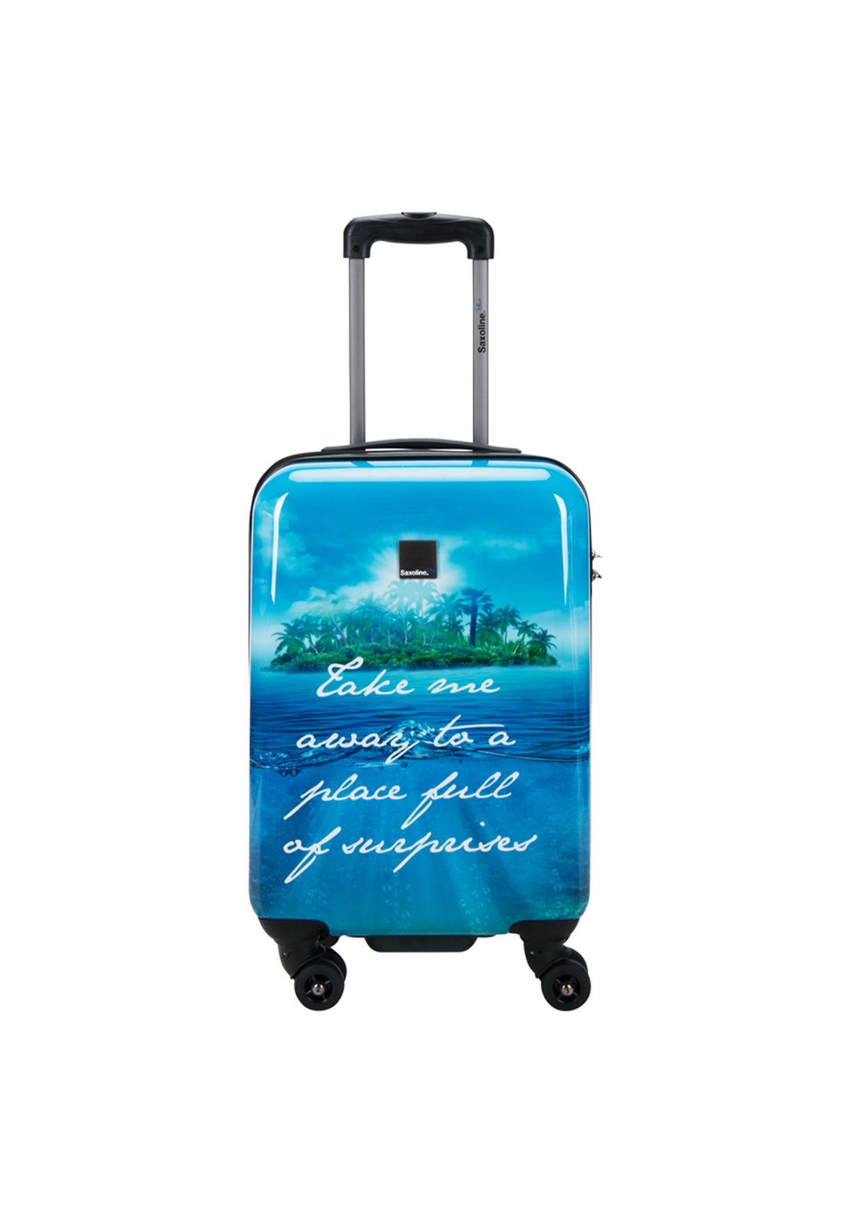 Saxoline Blue Island Print 54cm Hard Hand Luggage Suitcase
