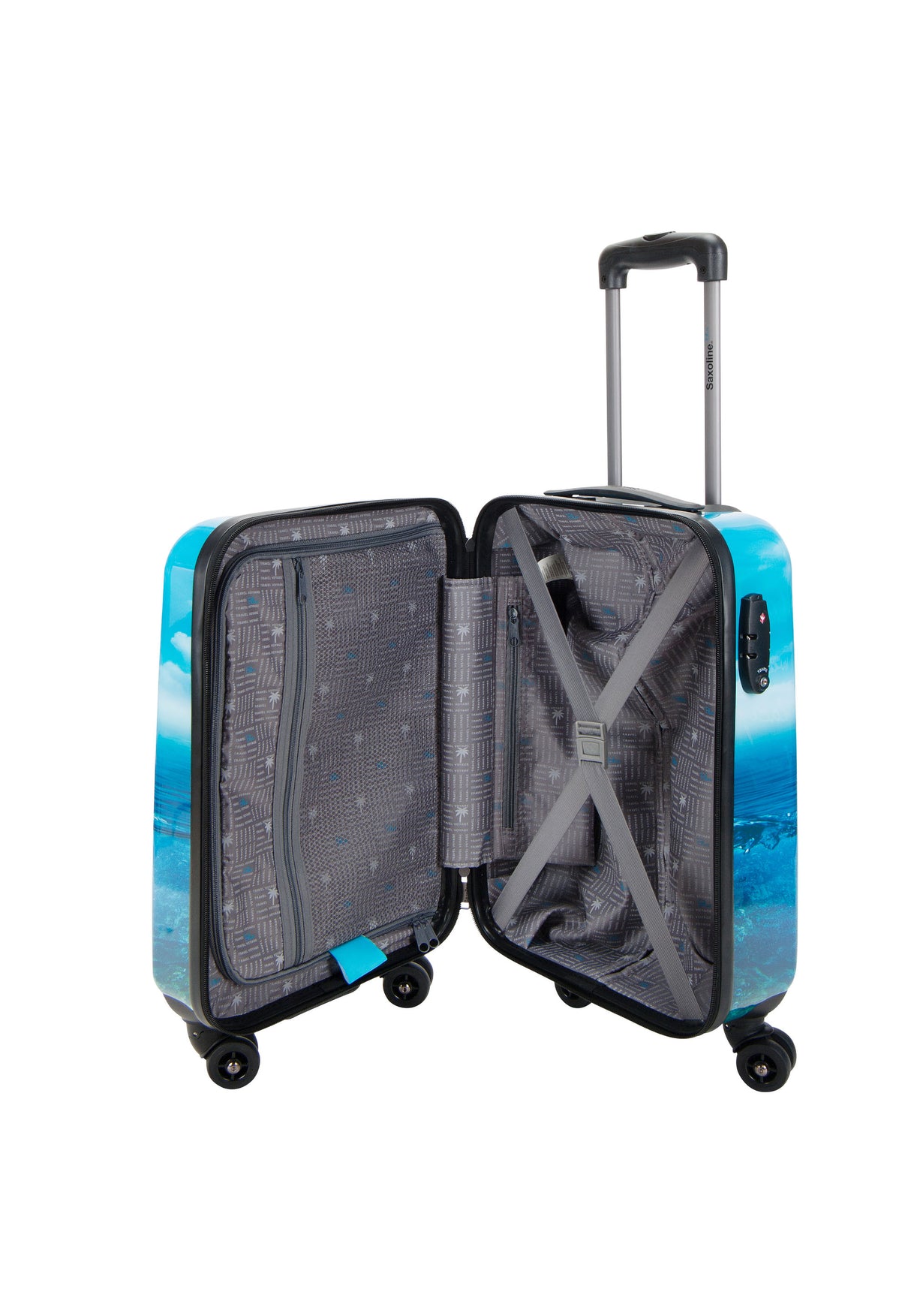Saxoline Blue Island Print 54cm Hard Hand Luggage Suitcase